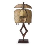 KOTA RELIQUARY carved wood and hammered copper, of classic abstract form, crescent coiffure