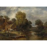 WILLIAM HENRY CROME (BRITISH 1806-1873)A WOODED RIVER LANDSCAPE WITH PUNT Oil on canvas46cm x