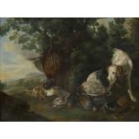 FOLLOWER OF ALEXANDRE FRANÇOIS DESPORTESDOG AND DEAD GAME IN A WOODED LANDCSAPE Oil on canvas112cm x