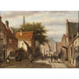 WILLEM KOEKKOEK (DUTCH 1839-1895)FIGURES IN A SUNLIT DUTCH STREET Signed, oil on canvas38cm x 52.5cm