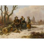 ROBERT FAVELLE (FRENCH 1820-1886)A WOODCUTTER AND FAMILY IN THE SNOW Signed and dated 1865, oil on