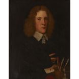 MANNER OF GEORGE JAMESONEHALF LENGTH PORTRAIT OF A MAN WITH PENS AND LETTER Oil on canvas76cm x 61cm