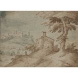 FOLLOWER OF JOOS DE MOMPER THE YOUNGERFIGURE IN AN ITALIANATE LANDSCAPE Pen and coloured wash20.