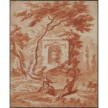 JAN VAN HUYSUM (DUTCH 1682-1749)FIGURES IN A CLASSICAL LANDSCAPE Ink and red wash19.5cm x 16cm (7.