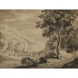 MANNER OF HENDRICK VERSCHURINGWOODED LANDSCAPE WITH MOUNTED SOLDIERS Pencil and grey wash17.5cm x