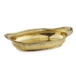 An Italian silver gilt bowlindistinct marks, of shaped oval form, moulded border, engraved vine