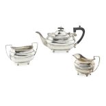 A modern three piece silver tea serviceWalker & Hall, Sheffield 1925, comprising a tea pot, twin