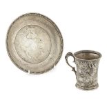 A christening mug and plate, Tiffanyeach fully marked for Tiffany, numbered 7995/4528 and 9679/4528,