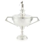 A modern golfing twin handled cup with coverTurner & Simpson, Birmingham 1928, cover for 1930, the