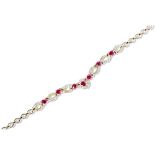 A ruby and diamond set necklaceclaw set with an oval cut ruby in border of round brilliant cut