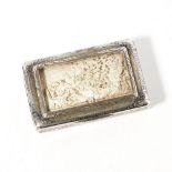 A Dutch silver and Niello snuff boxindistinct marks, the hinged cover with glass panel showing a