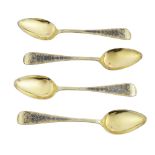 A cased set of Russian silver gilt and niello decorated spoonstwo marks cyrillic F and B, circa