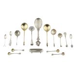 A mixed collection of mainly foreign and other flatwarefive various sugar sifters, pair Dutch