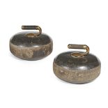 A PAIR OF SCOTTISH CURLING STONES EARLY 20TH CENTURY each turned stone with threaded brass and