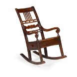 A SCOTTISH MAHOGANY ROCKING CHAIR MID-19TH CENTURY the brander back with shaped mid rail above