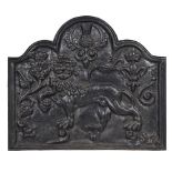 A SCOTTISH CAST IRON FIRE BACK LATE 19TH CENTURY cast with a central thistle flanked by a fleur-de-