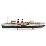 A SCALE MODEL OF PS WAVERLEY MODEL BUILT CIRCA 1970 painted wood and ply, raised on a stand 99cm