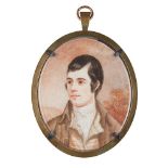 AFTER ALEXANDER NASMYTH PORTRAIT MINIATURE OF ROBERT BURNS, 19TH CENTURY of oval form, watercolour