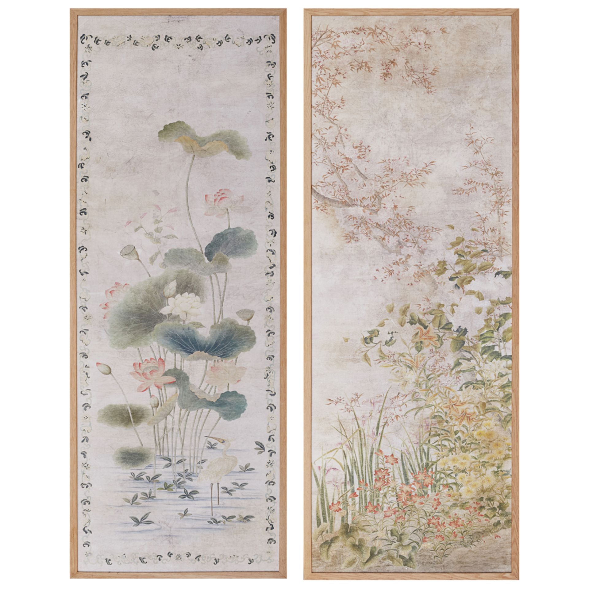 TWO CHINESE WATERCOLOUR PANELS 19TH CENTURY the first a study of lotus within a scrolling foliate