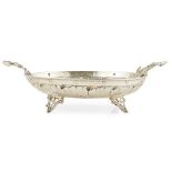 A central European white metal basketapparently unmarked, of oval form, cast scrolling handles,
