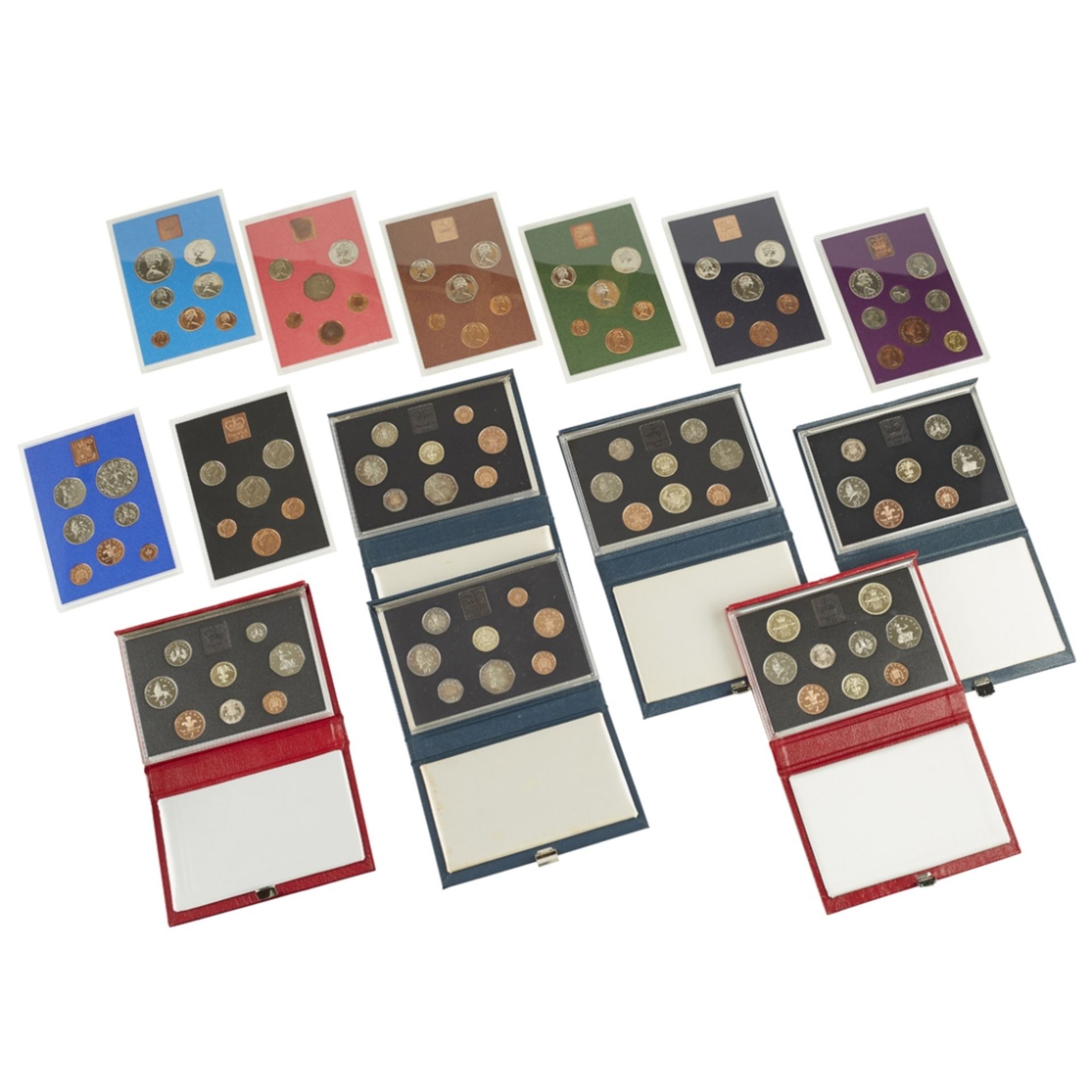 GB Various year coin sets, cased1987; 1986 inc. £2; 1985; 1984; 1983; 1982; 1981; 1980; 2001;