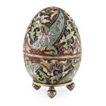 A Russian silver gilt and enamelled eggSt Petersburg circa 1900 and bearing Cyrillic mark for maker,