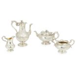 A William IV four piece tea and coffee serviceLeonard Urquhart, Edinburgh 1836, comprising teapot,