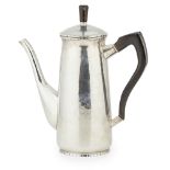 A modern coffee potGlasgow 1957, of traditional form, planished finish, key border, angular