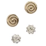 A pair of diamond set stud earringseach collet set with an old round-cut diamond, to post and