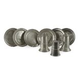 A group of six pewter pattensplain, moulded borders, second half 19th century, together with a