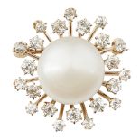 A natural freshwater pearl and diamond set brooch