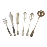 A group of Scottish silver serving flatwareto include: a soup ladle, D McDonald, Glasgow 1836,