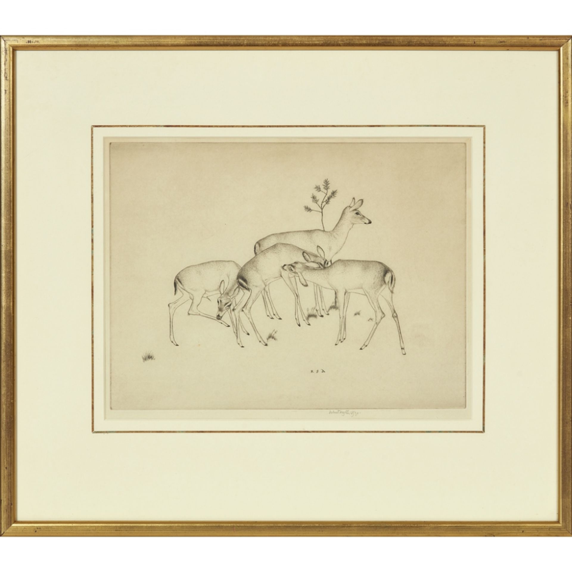 [§] ROBERT SARGENT AUSTIN R.A. (BRITISH 1895-1973) TETHERING A GOAT Etching, 8th trial state, signed - Image 3 of 4