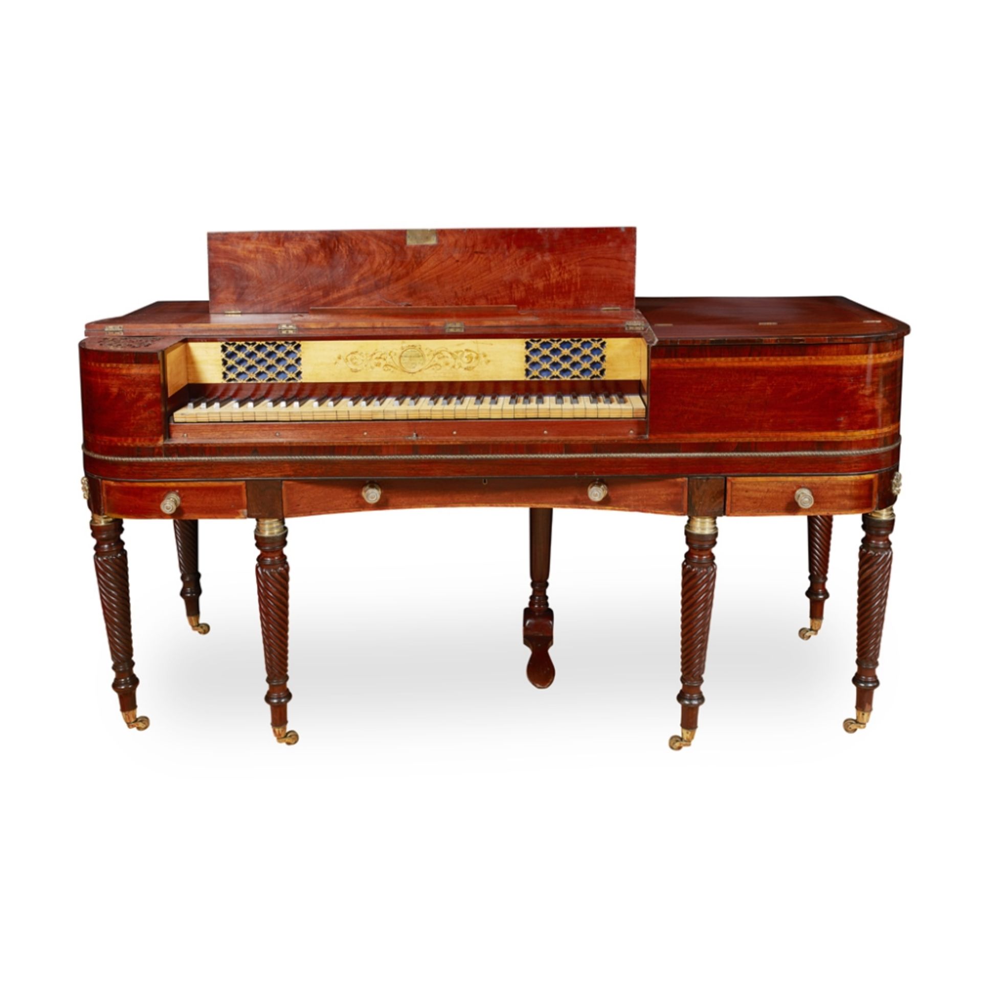 WILLIAM ROLFE & COMPANY, LONDON REGENCY MAHOGANY AND ROSEWOOD SQUARE PIANO, EARLY 19TH CENTURY the