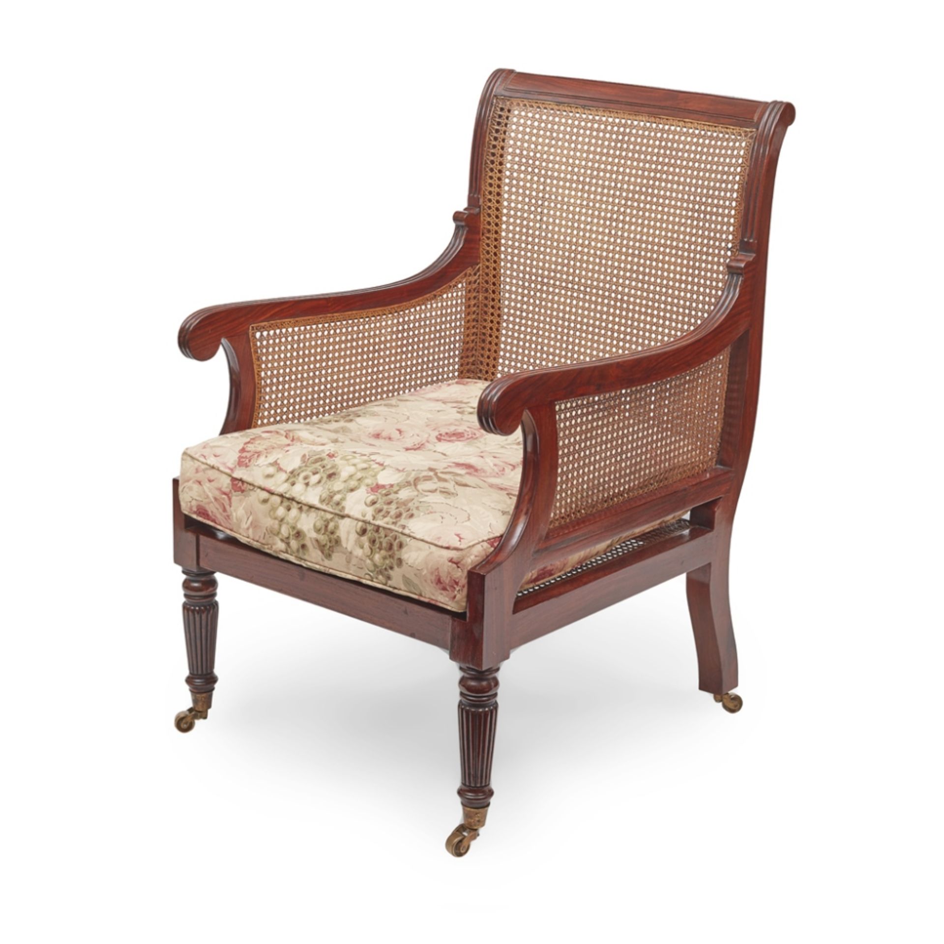 SIMON HORN, HAMPSHIRE REGENCY STYLE ROSEWOOD FRAMED BERGÈRE, MODERN the carved seatback with