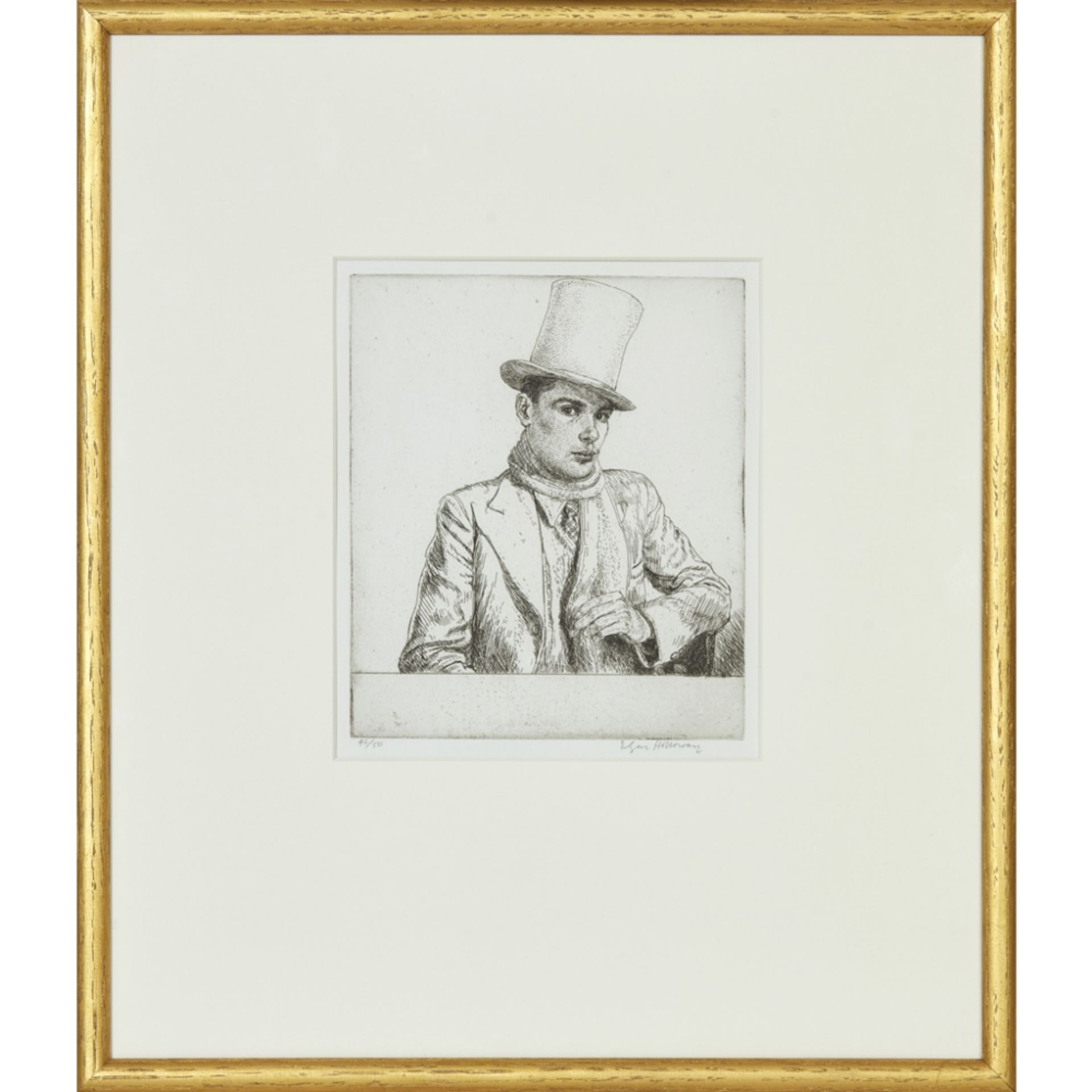 EDGAR HOLLOWAY (BRITISH 1870-1941) THE GREY TOPPER – SELF-PORTRAIT Etching, signed and numbered 46/