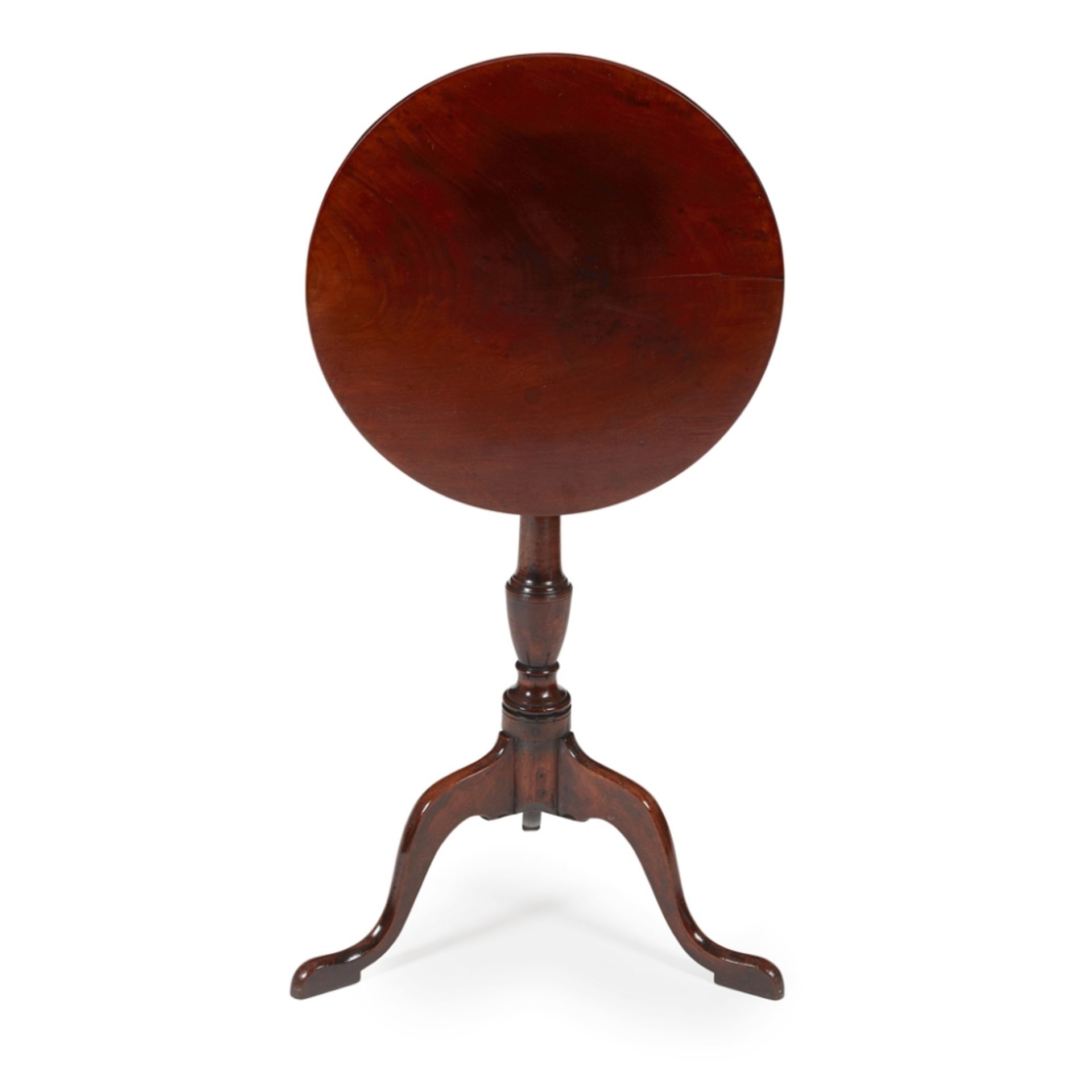 GEORGE III MAHOGANY TILT-TOP WINE TABLE 18TH/ EARLY 19TH CENTURY the plain circular top, raised on a