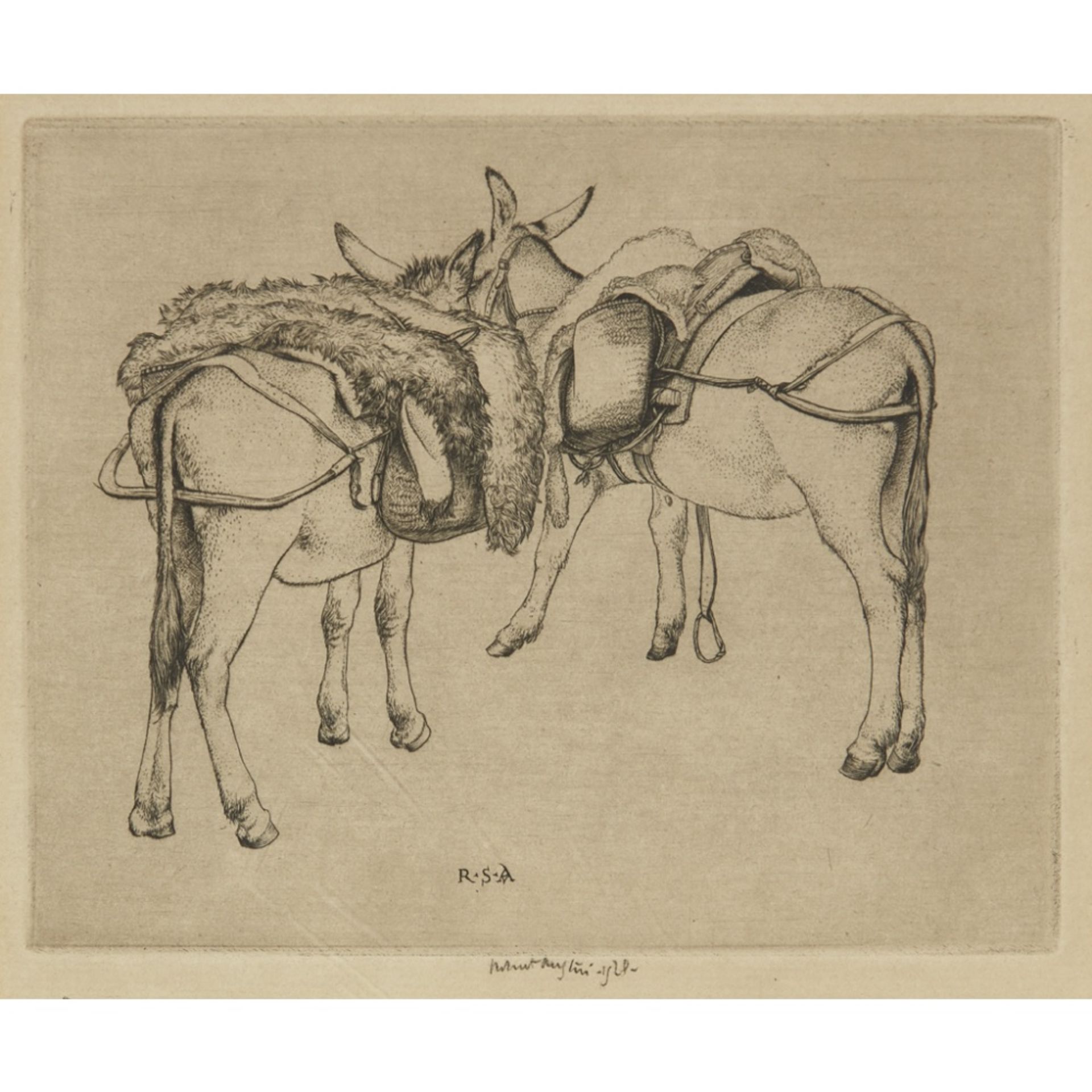 [§] ROBERT SARGENT AUSTIN R.A. (BRITISH 1895-1973) TETHERING A GOAT Etching, 8th trial state, signed - Image 4 of 4