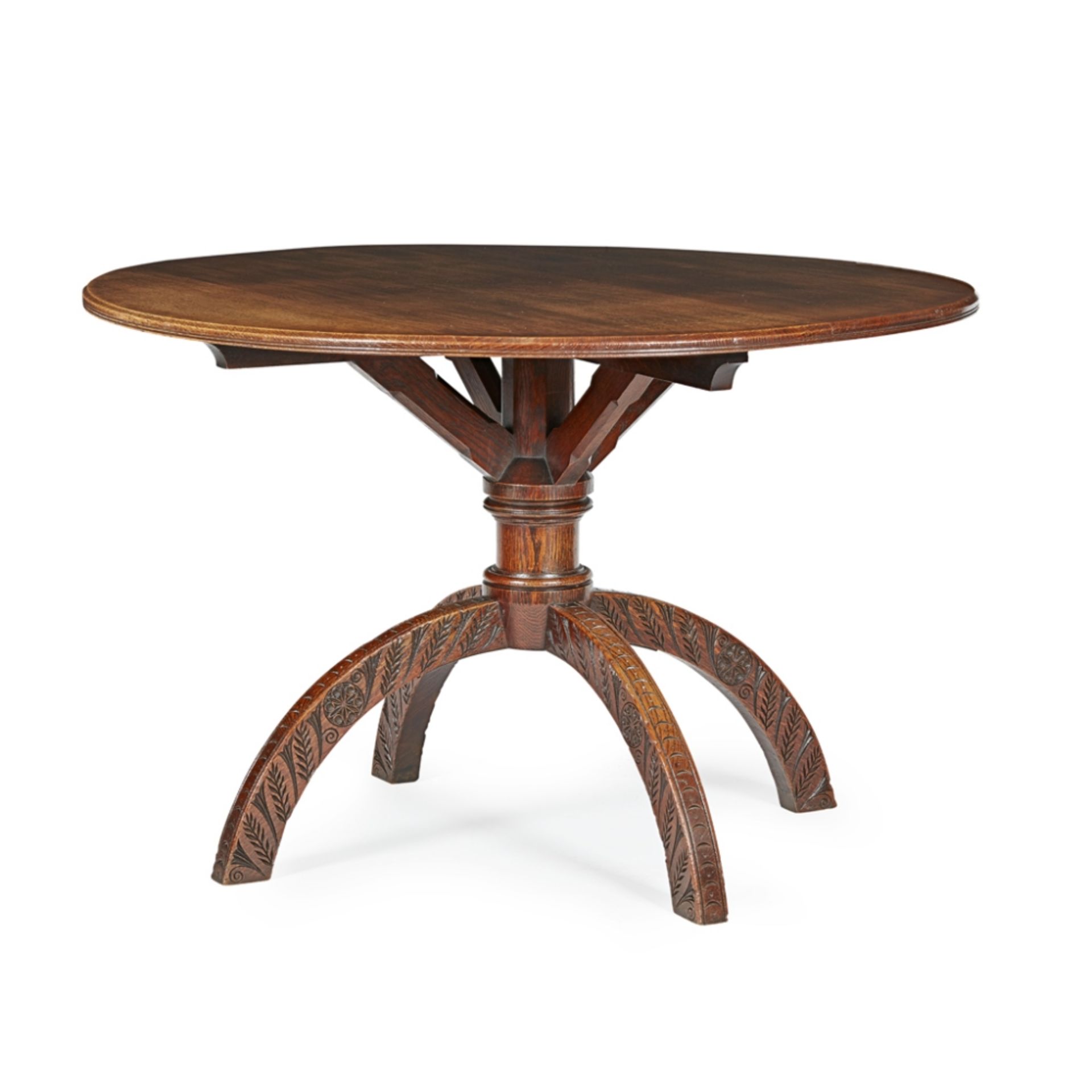 MANNER OF THOMAS JECKYLL VICTORIAN GOTHIC REVIVAL OAK CENTRE TABLE, CIRCA 1870 the moulded