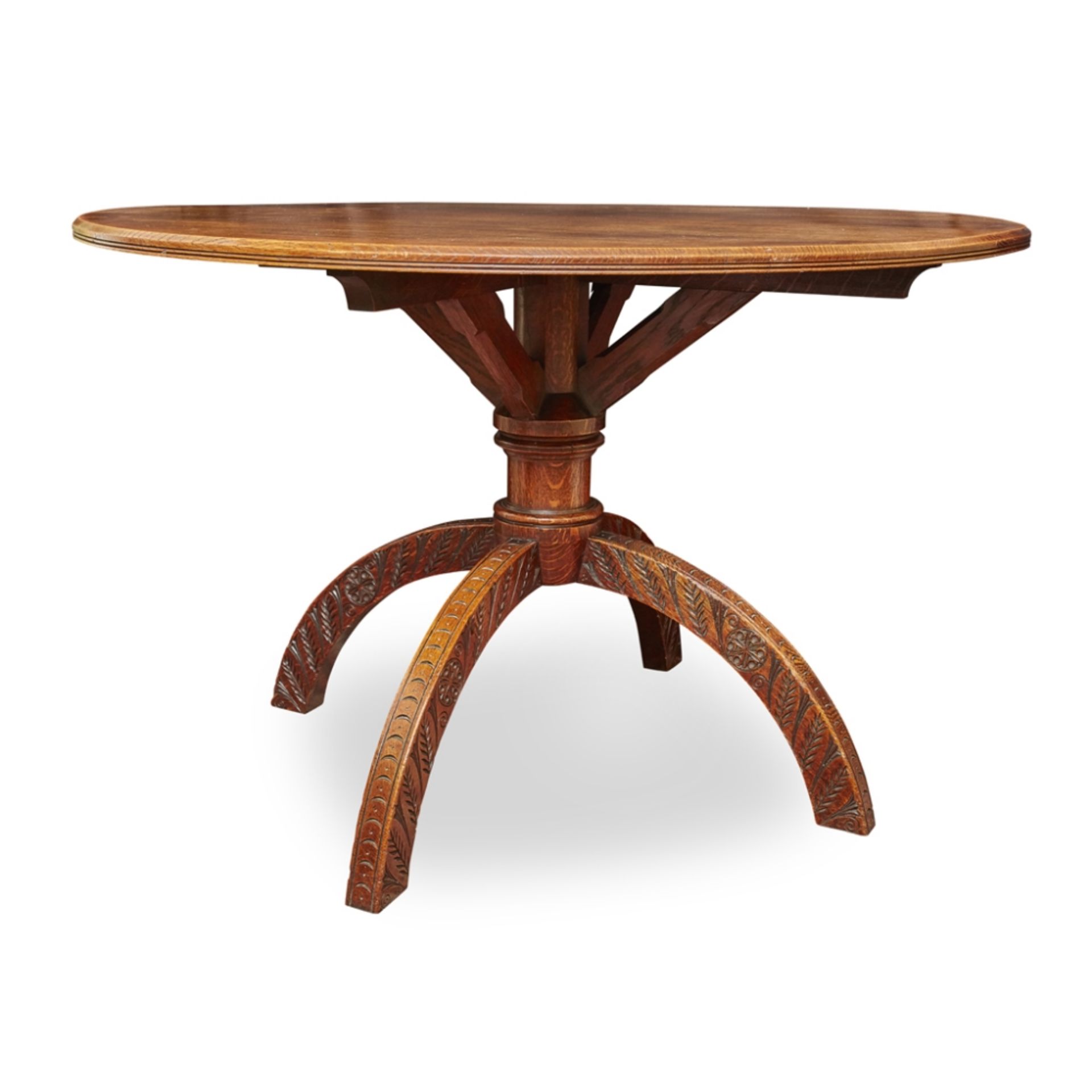 MANNER OF THOMAS JECKYLL VICTORIAN GOTHIC REVIVAL OAK CENTRE TABLE, CIRCA 1870 the moulded - Image 4 of 4