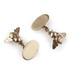 SARAH JONES, LONDON PAIR OF GENTLEMAN'S 9CT GOLD BUMBLE-BEE CUFFLINKS each with a principal terminal