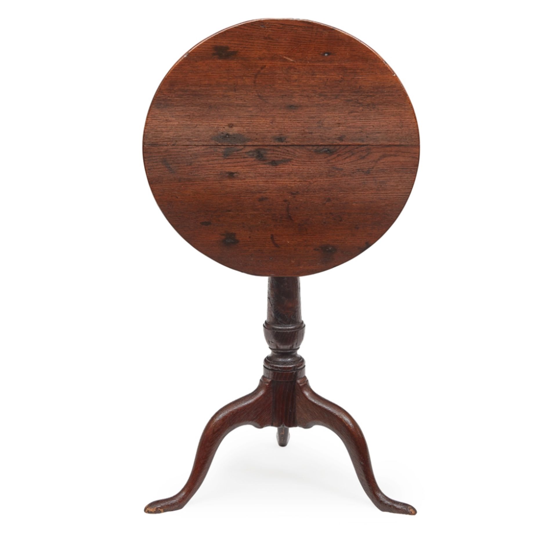 GEORGE III OAK TILT-TOP OCCASIONAL TABLE 18TH CENTURY with a plain circular top raised on a