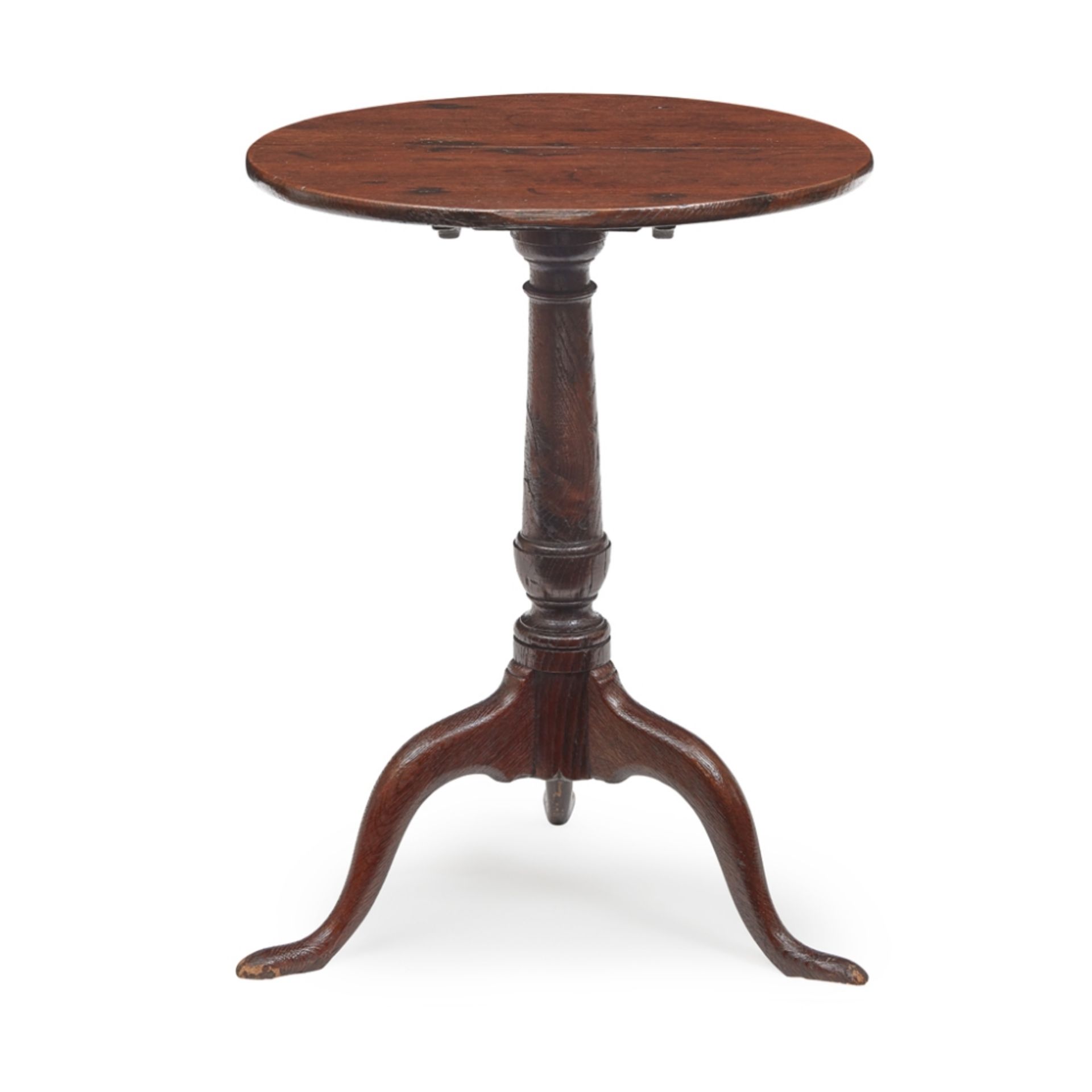 GEORGE III OAK TILT-TOP OCCASIONAL TABLE 18TH CENTURY with a plain circular top raised on a - Image 2 of 2