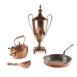 GROUP OF COPPER KITCHEN WARES 19TH/ EARLY 20TH CENTURY comprising a sauce ladle with divider to