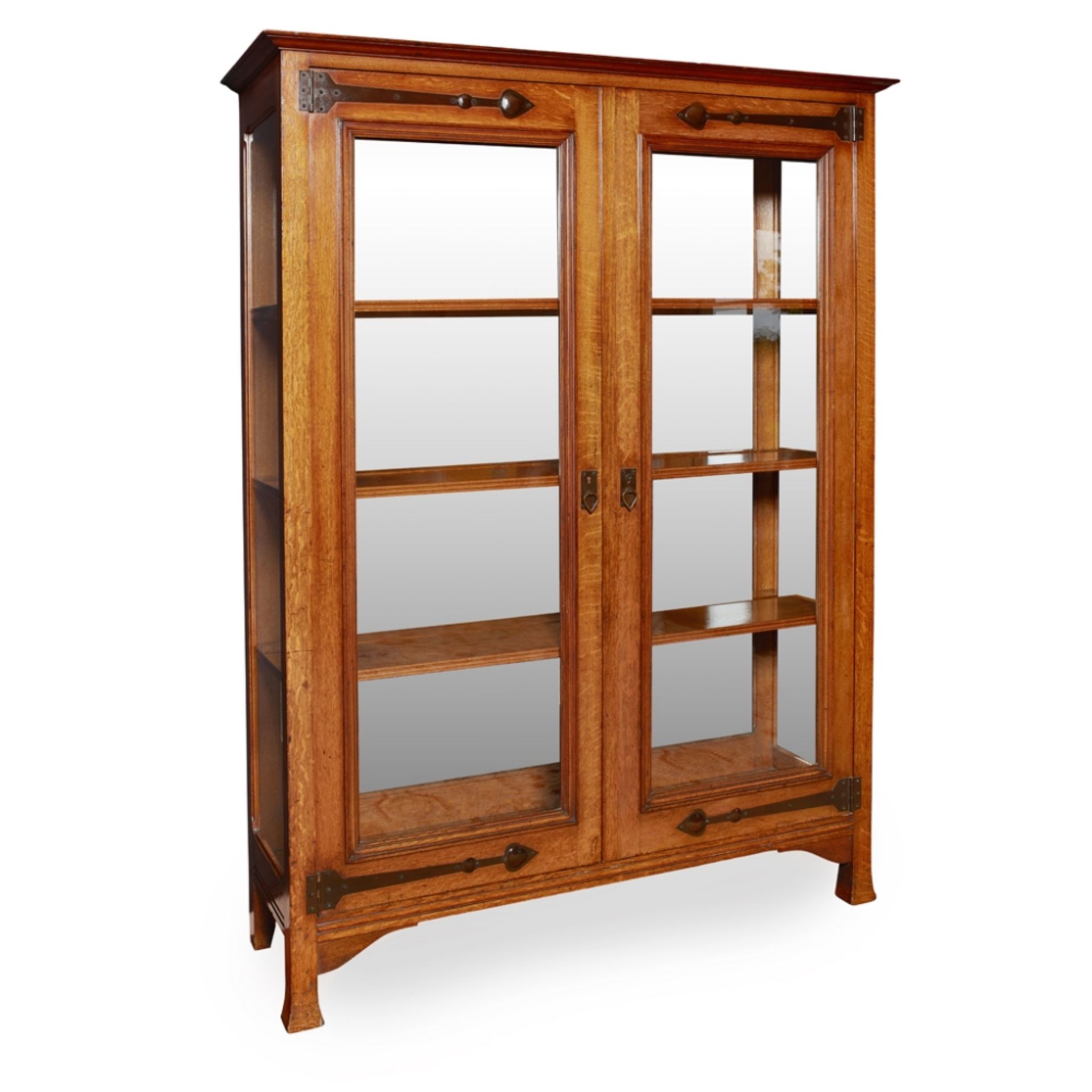 ENGLISH SCHOOL ARTS & CRAFTS OAK DISPLAY CABINET, CIRCA 1900 the moulded and projecting cornice - Image 2 of 2