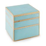 LINLEY, LONDON BEECH AND LEATHER JEWELLERY BOX, CONTEMPORARY of square form with lift-off cover