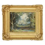 [§] RICHARD WILLIAM WEST (SCOTTISH 1887-1970) WOODED RIVER LANDSCAPE Signed and dated 1922, oil on