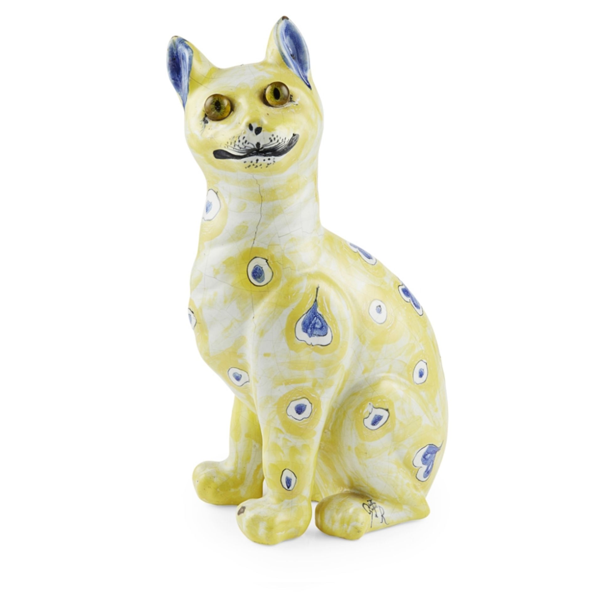 EMILE GALLE (1846-1904) ART NOUVEAU FAIENCE CAT FIGURE, CIRCA 1890 with applied glass eyes, - Image 2 of 2