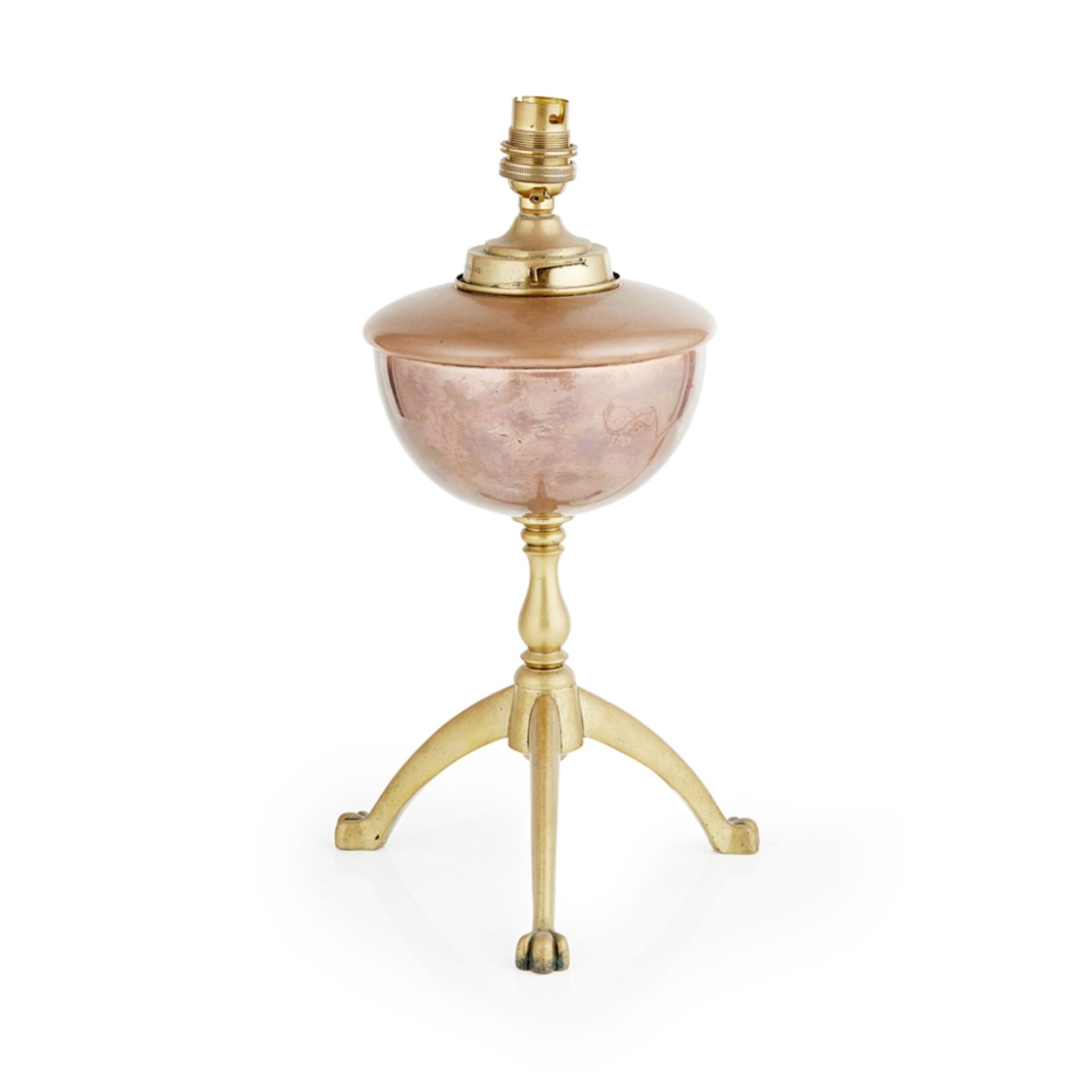 W.A.S. BENSON (1854-1924) ARTS & CRAFTS BRASS AND COPPER TABLE LAMP, CIRCA 1890 converted to