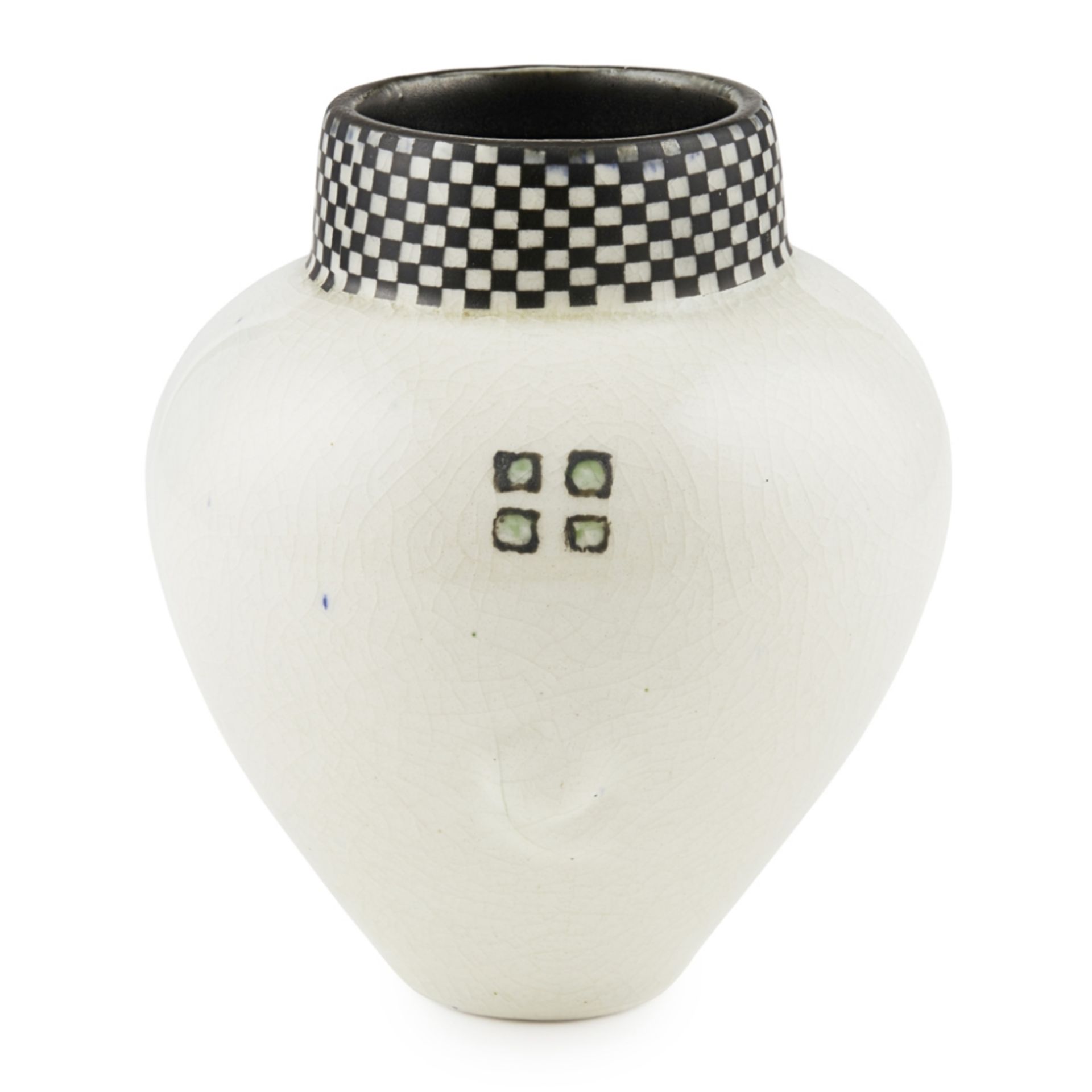 MARGARET GILMOUR (1860-1942) RARE EARTHENWARE VASE, CIRCA 1910 of ovoid form, with chequer